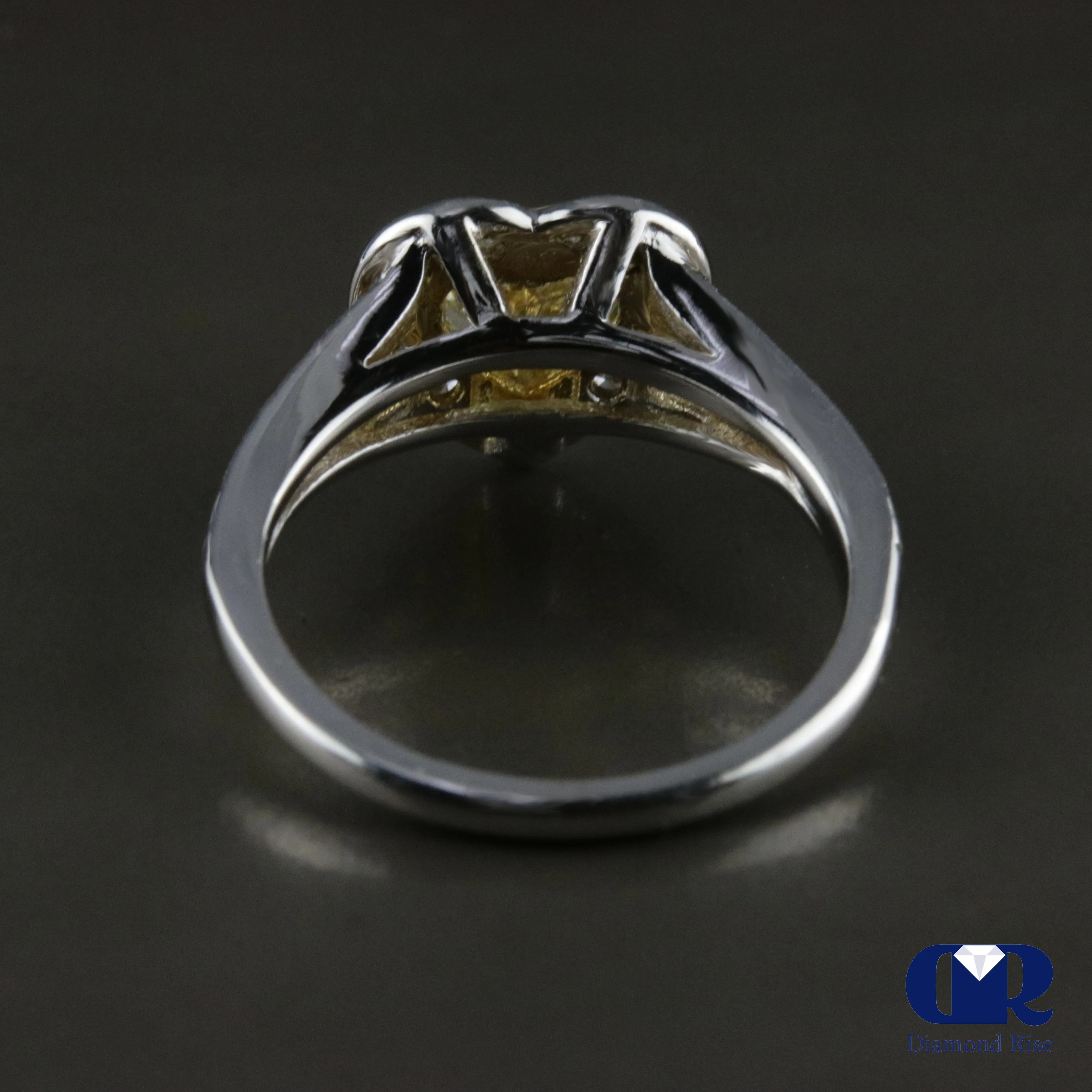 1.20 Carat Heart Shaped Fancy Yellow Diamond Halo Engagement Ring 14K White Gold