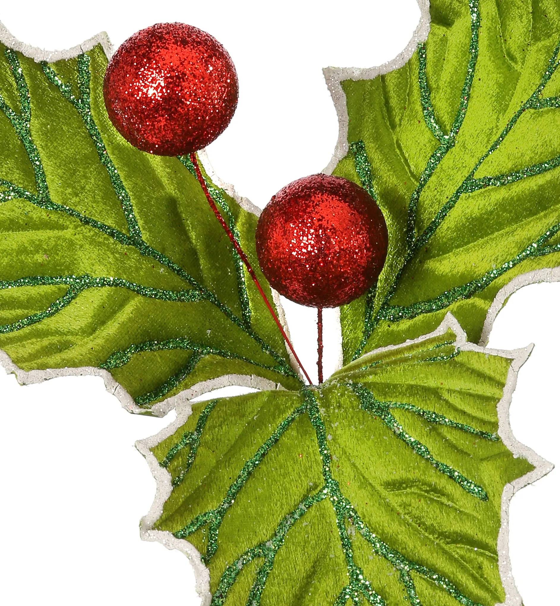 15" Grand Velvet & Sequin Holly Berry Pick Spray