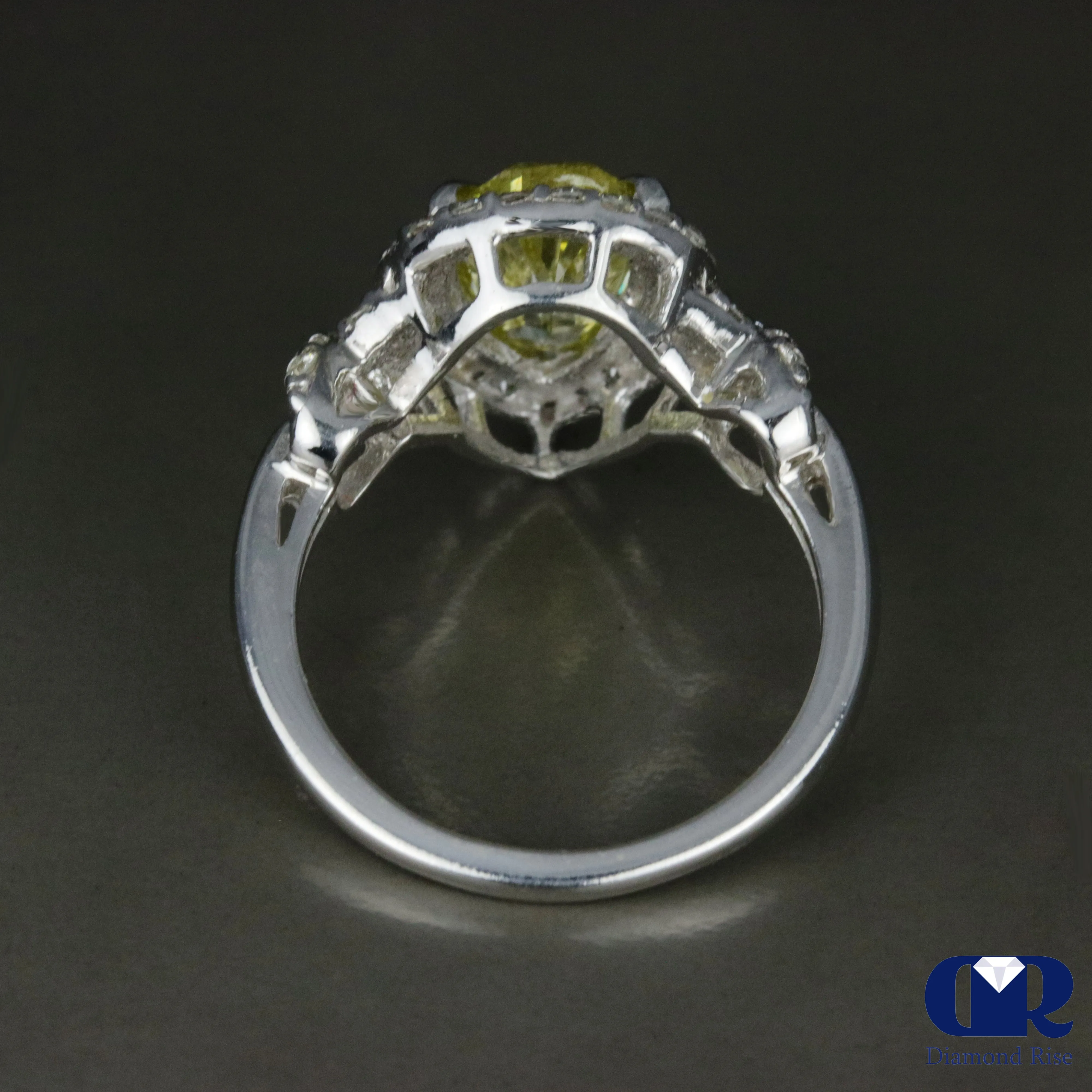 2.85 Carat Fancy Yellow Pear Cut Diamond Halo Engagement Ring In 14K White Gold