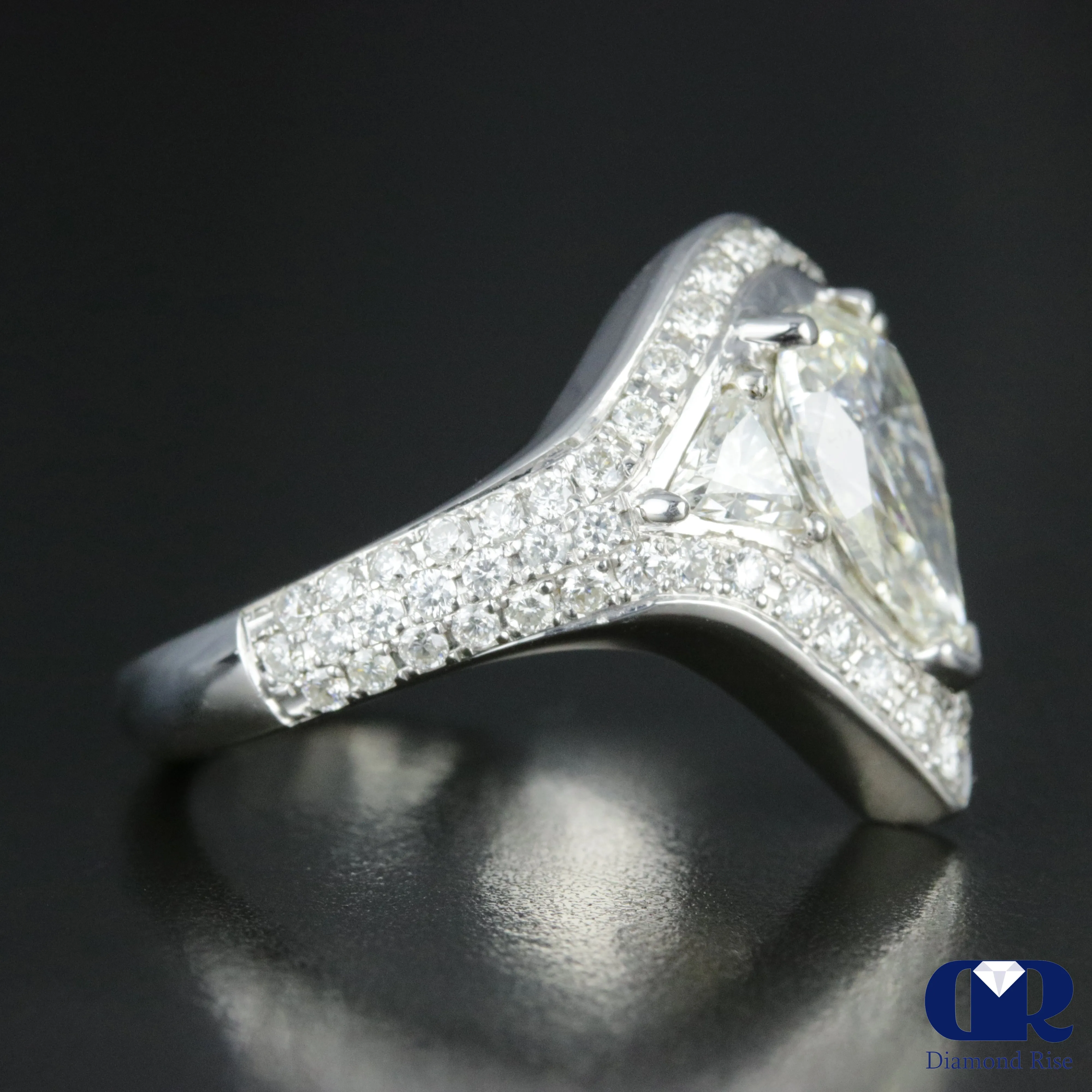 3.75 Carat Pear Cut Diamond Halo Engagement Ring In 14K White Gold