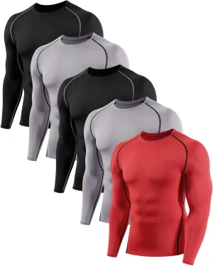 4,5,6 Pack Men's Compression Shirts Long Sleeve Rash Guard Workout Undershirt Base Layer Athletic Shirt
