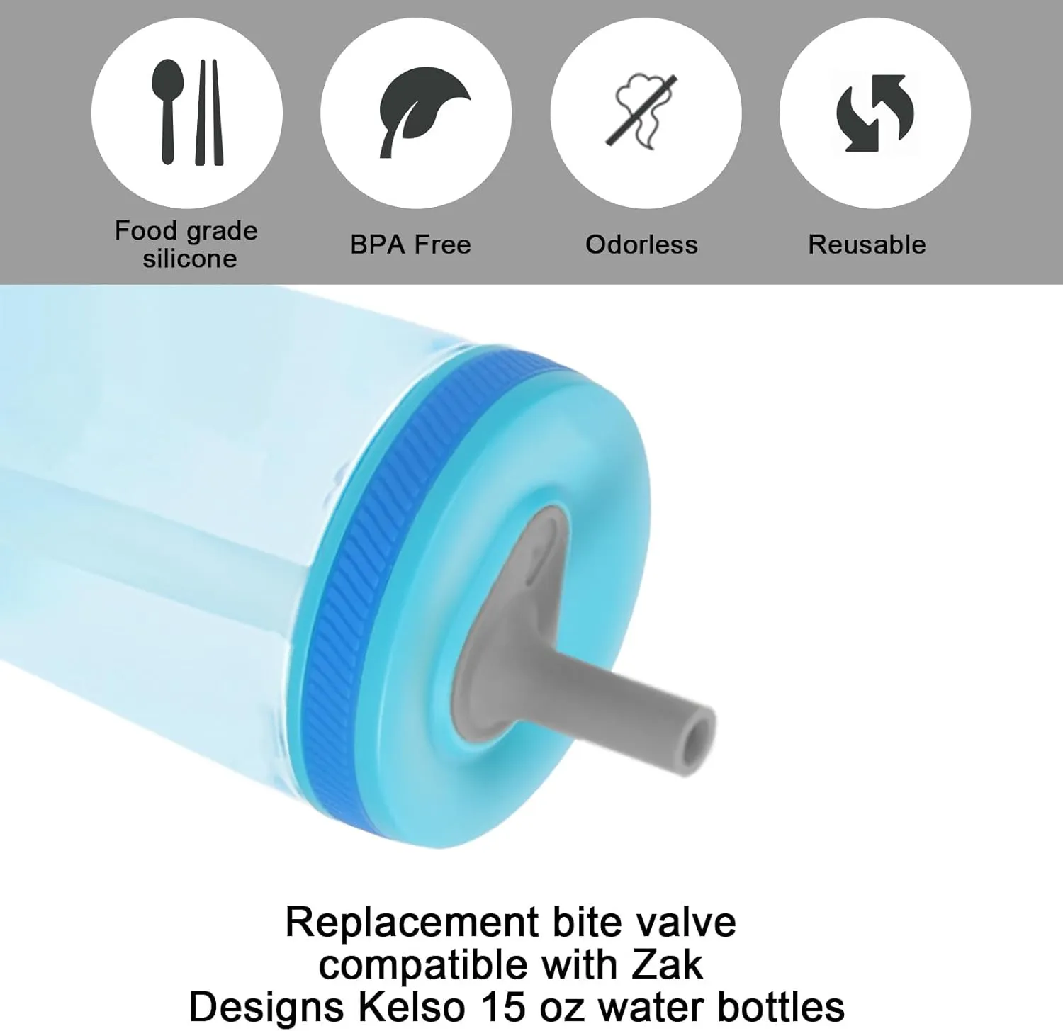 6pcs Replacement Bite Valve for Zak Designs Kelso 15oz, Silicone Mouthpiece Straw Accessories BPA-Free Water Bottle Parts Compatible with Zak Kids Straw Cups (Gray)