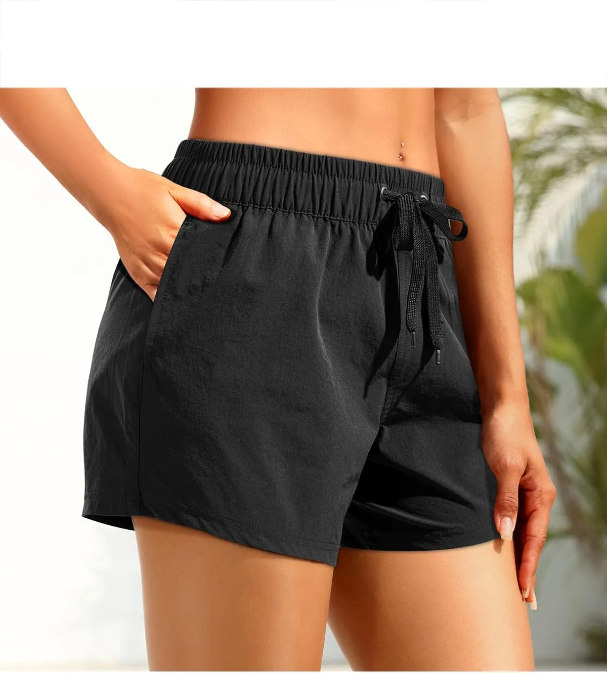 Aqua Eve Women's Board Shorts with Pockets High Waisted Swim Shorts Quick Dry Bathing Suit Shorts with Liner