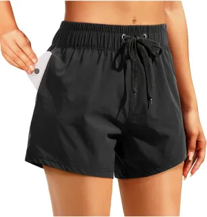 Aqua Eve Women's Board Shorts with Pockets High Waisted Swim Shorts Quick Dry Bathing Suit Shorts with Liner