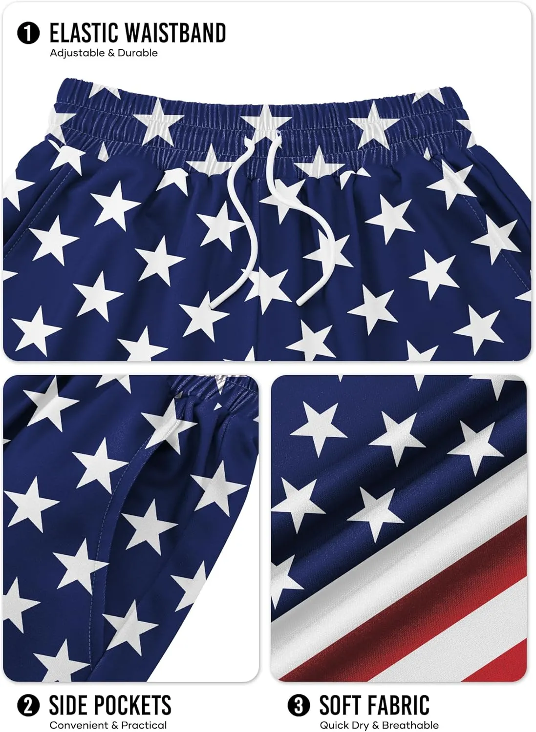Arvilhill Men American Flag Shorts Patriotic Stars Stripes SweatShorts with Elastic Waistband (S-3XL)