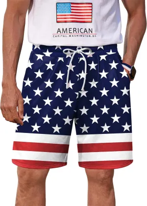Arvilhill Men American Flag Shorts Patriotic Stars Stripes SweatShorts with Elastic Waistband (S-3XL)