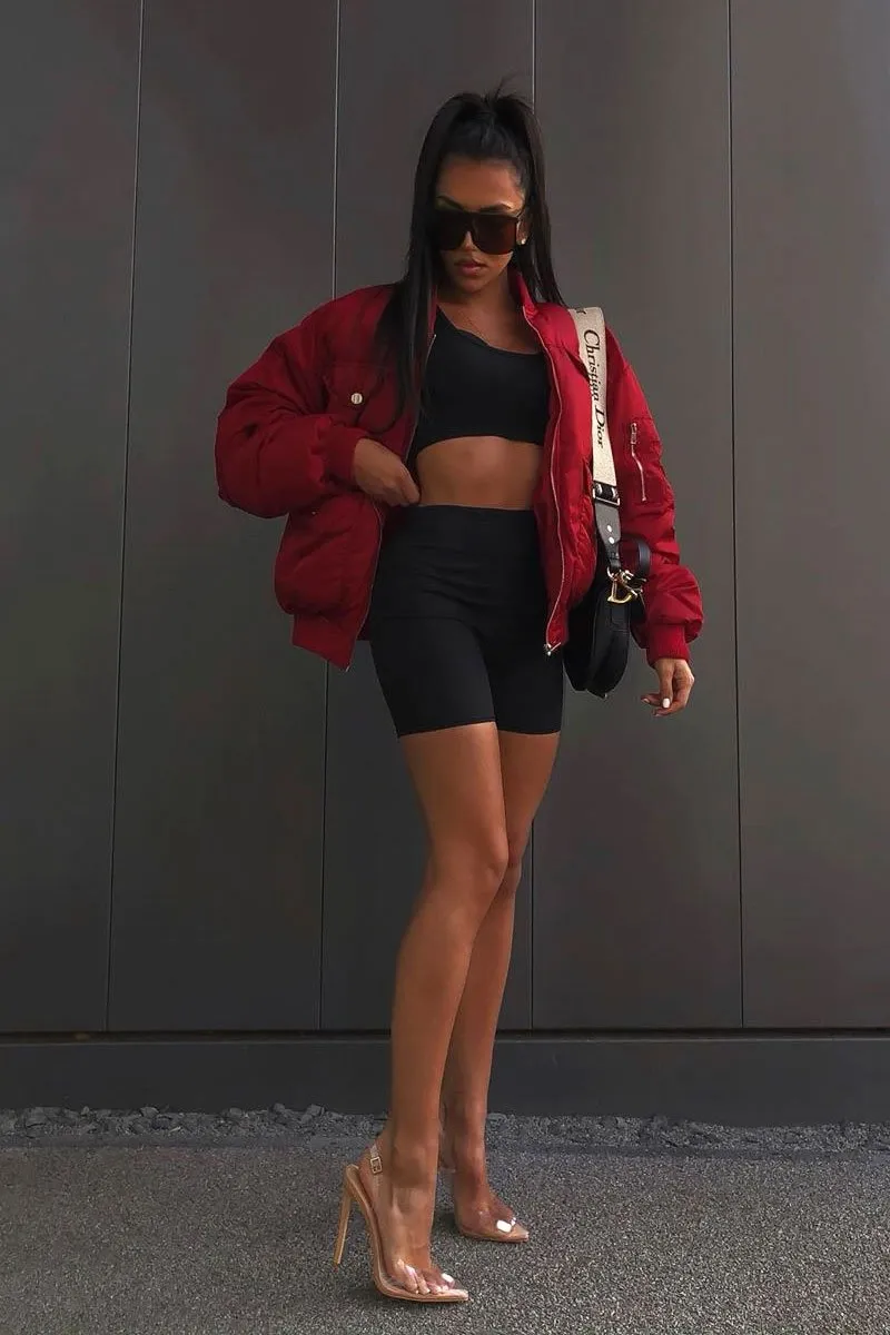 Black Ribbed Crop Top and Cycling Shorts Co-ord - Renny