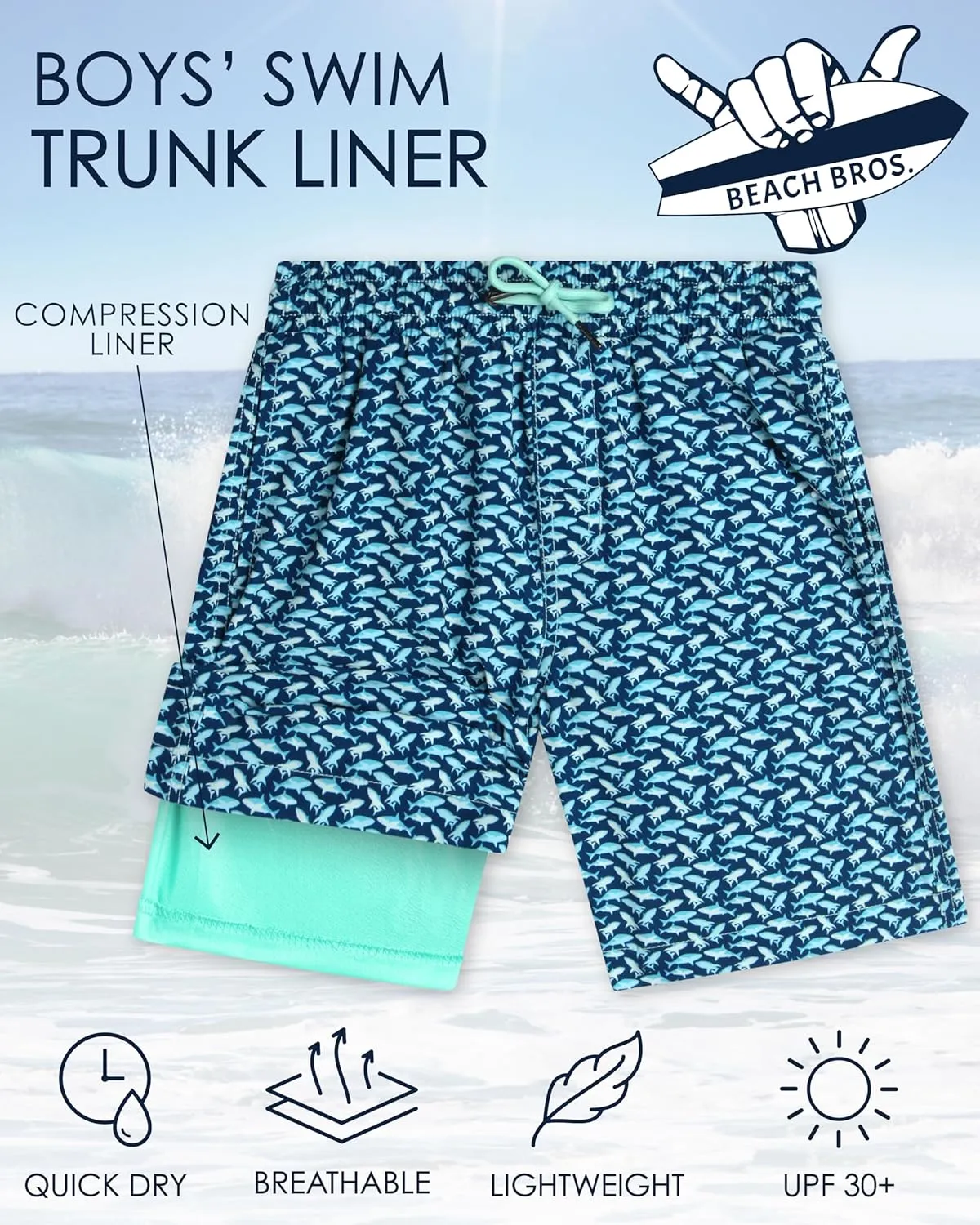 Boys Swim Trunks with Compression Liner Quick Dry 4-Way Stretch Bathing Suit (Sizes: 8-14)