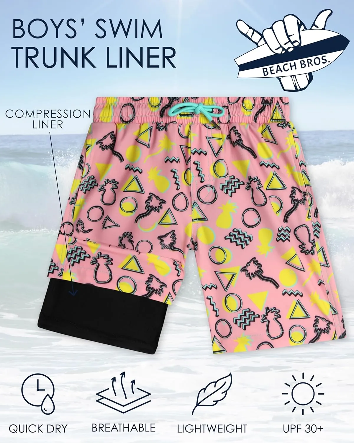 Boys Swim Trunks with Compression Liner Quick Dry 4-Way Stretch Bathing Suit (Sizes: 8-14)