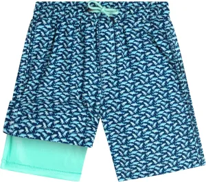 Boys Swim Trunks with Compression Liner Quick Dry 4-Way Stretch Bathing Suit (Sizes: 8-14)
