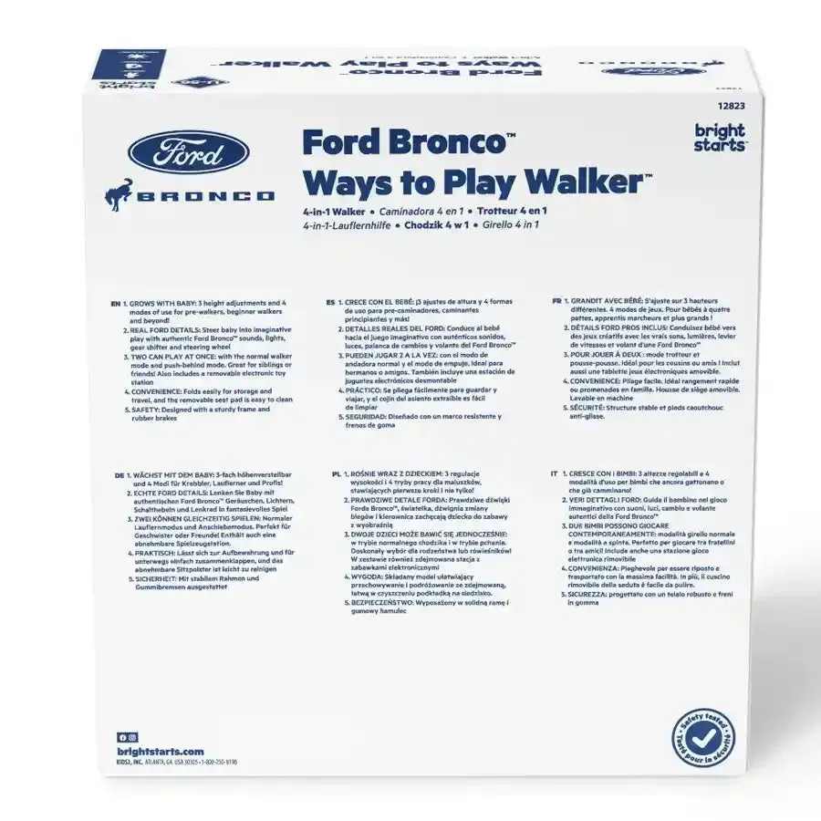 Bright Starts Ways to Play 4-in-1 Walker - Ford Bronco, Race Red