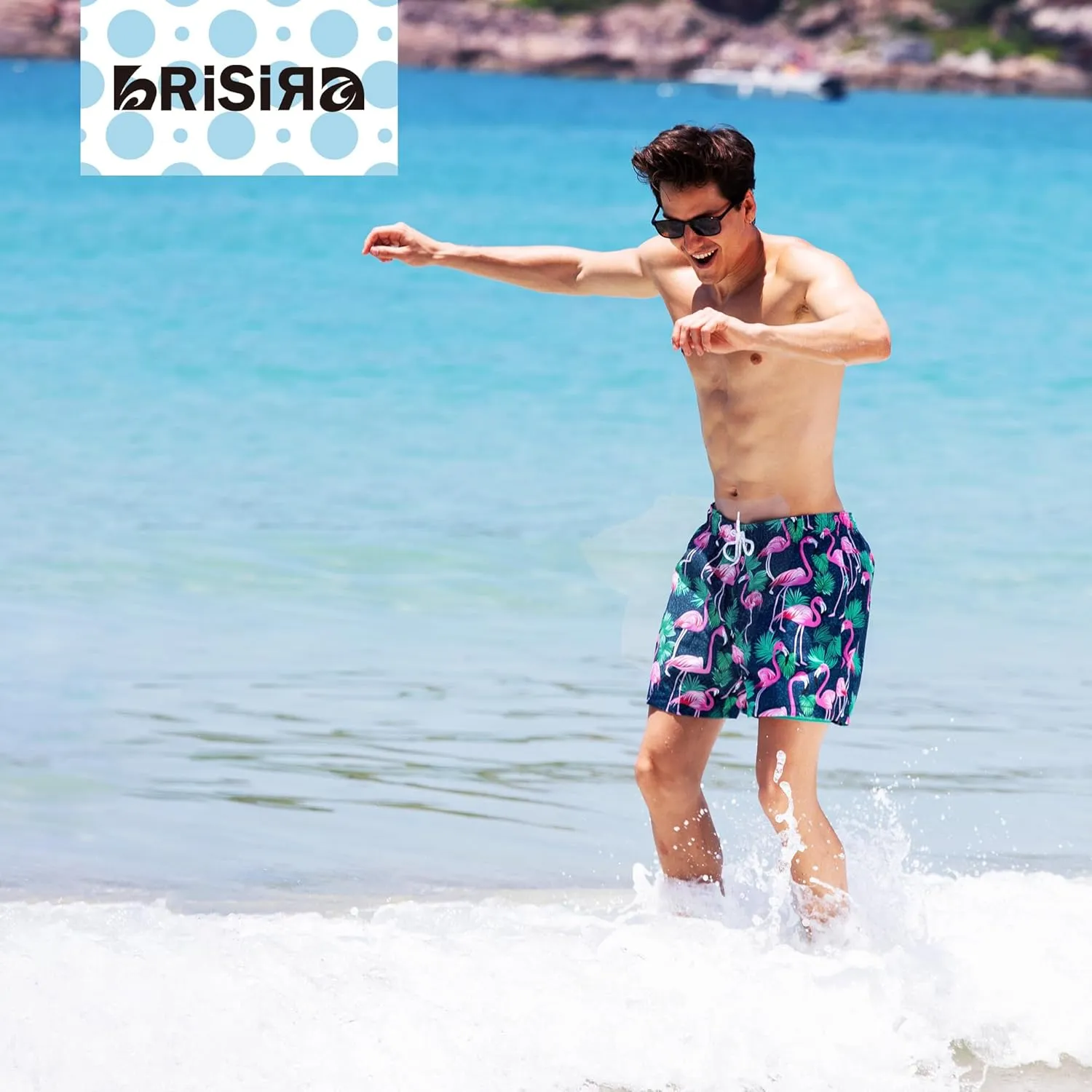BRISIRA Mens Swim Trunks 5 Inch Compression Liner Beach Swim Shorts Bathing Suit Quick Dry Stretch Drawsting Waist Pockets