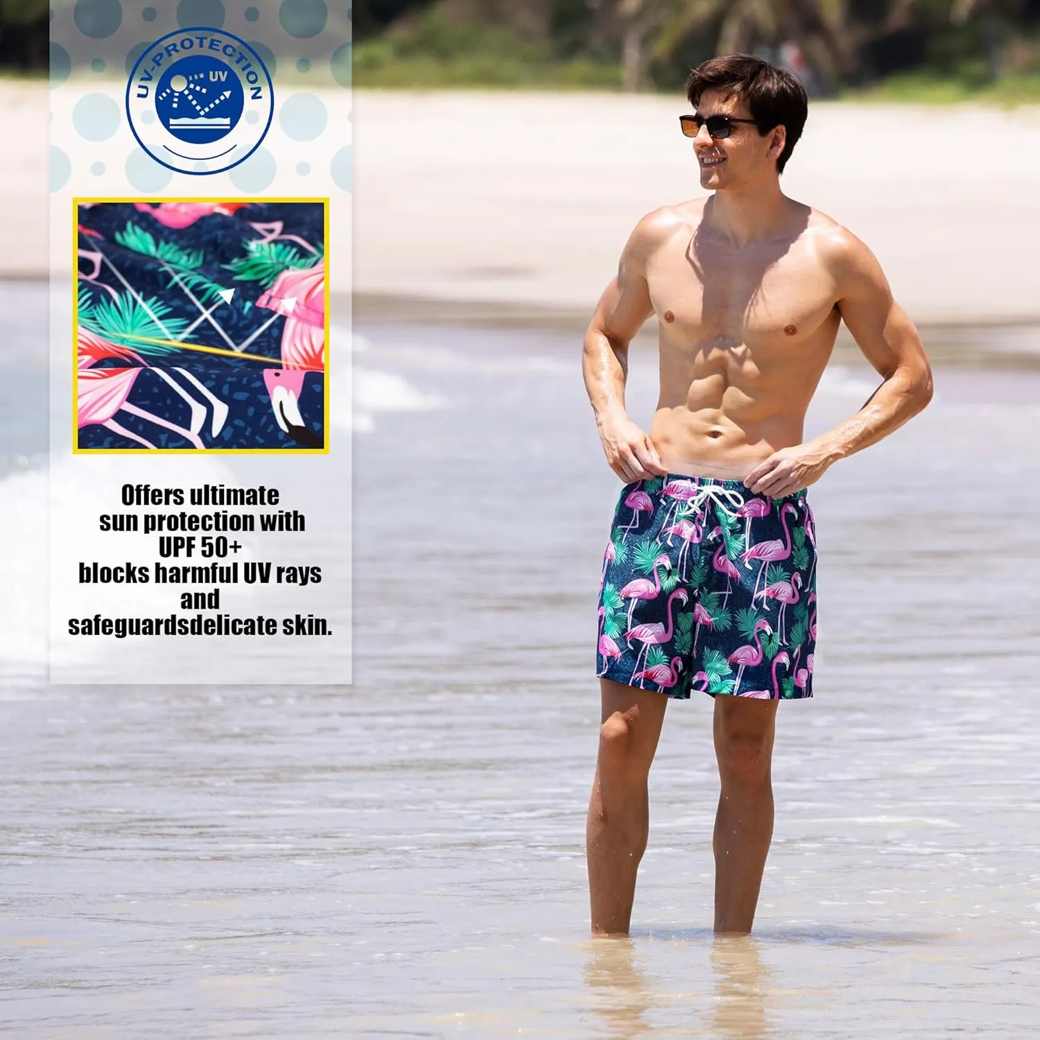 BRISIRA Mens Swim Trunks 5 Inch Compression Liner Beach Swim Shorts Bathing Suit Quick Dry Stretch Drawsting Waist Pockets