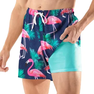 BRISIRA Mens Swim Trunks 5 Inch Compression Liner Beach Swim Shorts Bathing Suit Quick Dry Stretch Drawsting Waist Pockets