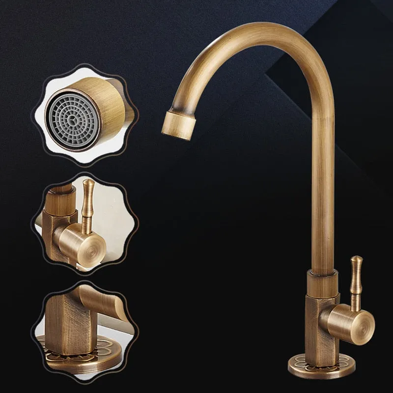 Brushed Finish Classic Kitchen Sink Faucet Gooseneck Single Lever Tap