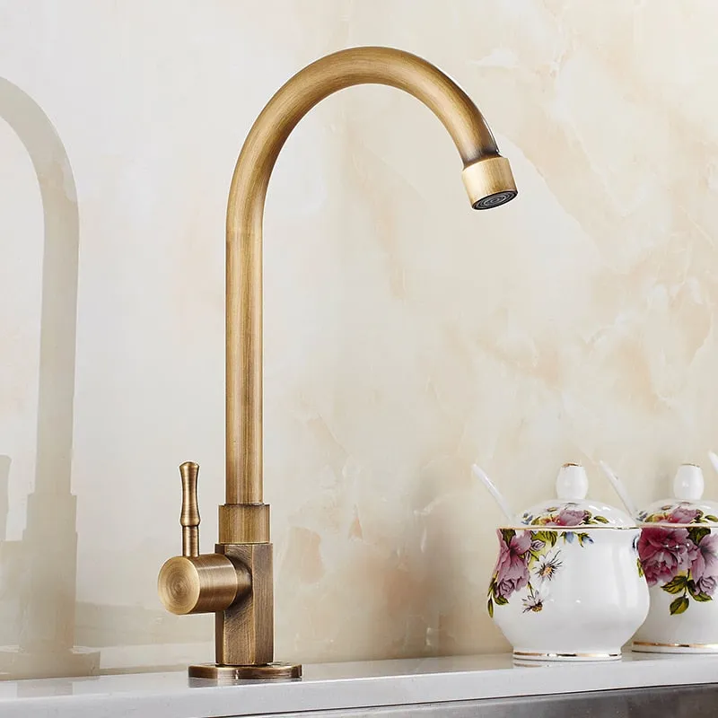 Brushed Finish Classic Kitchen Sink Faucet Gooseneck Single Lever Tap