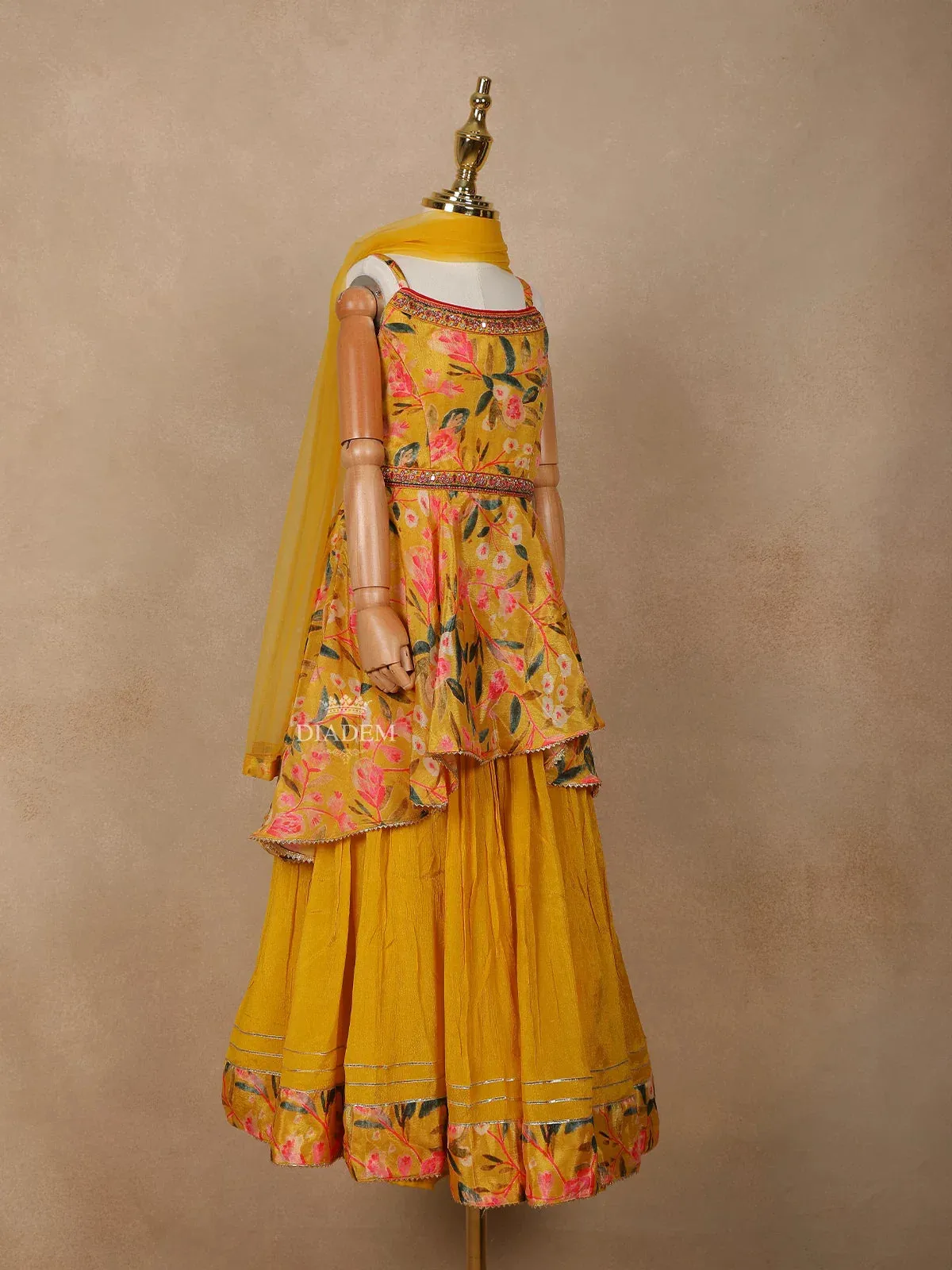 Chrome Yellow Georgette Lehenga Adorned with Floral Prints, Paired with Dupatta