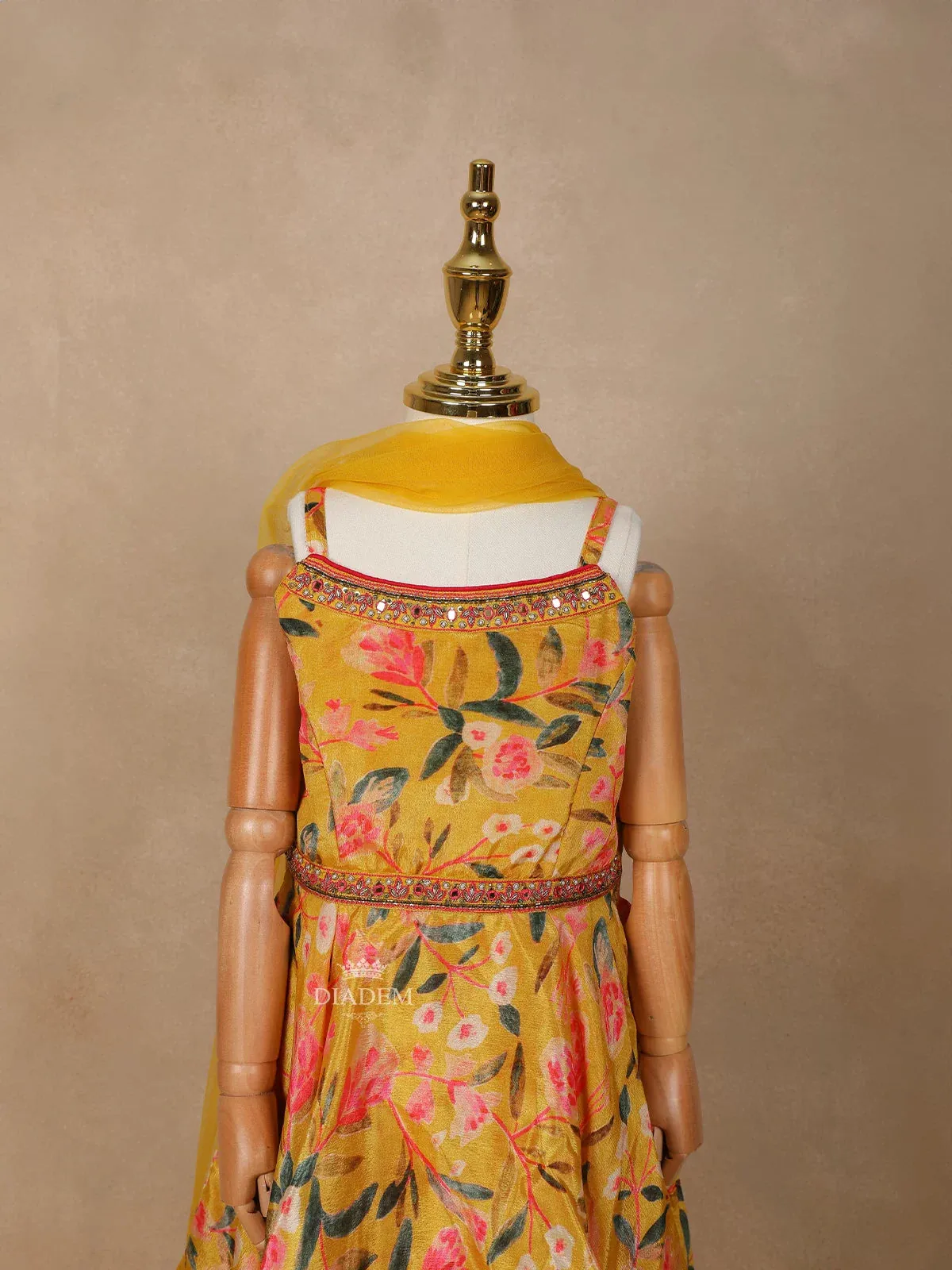 Chrome Yellow Georgette Lehenga Adorned with Floral Prints, Paired with Dupatta