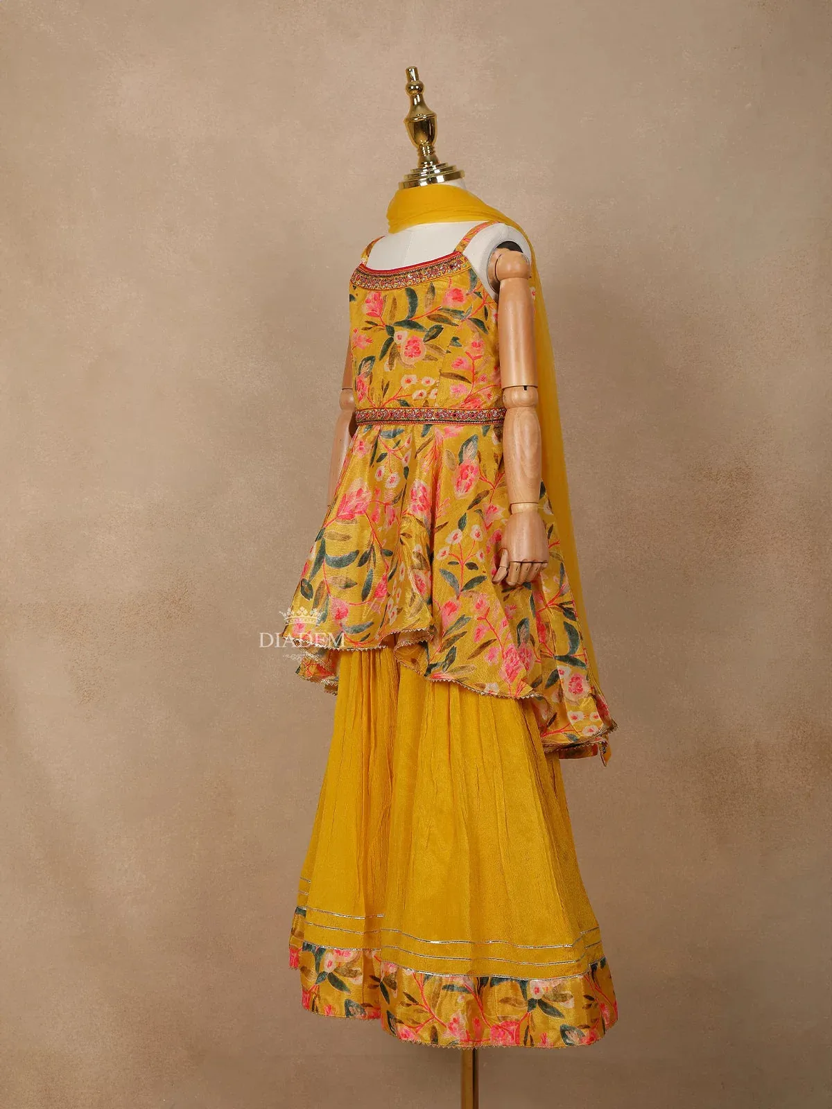 Chrome Yellow Georgette Lehenga Adorned with Floral Prints, Paired with Dupatta