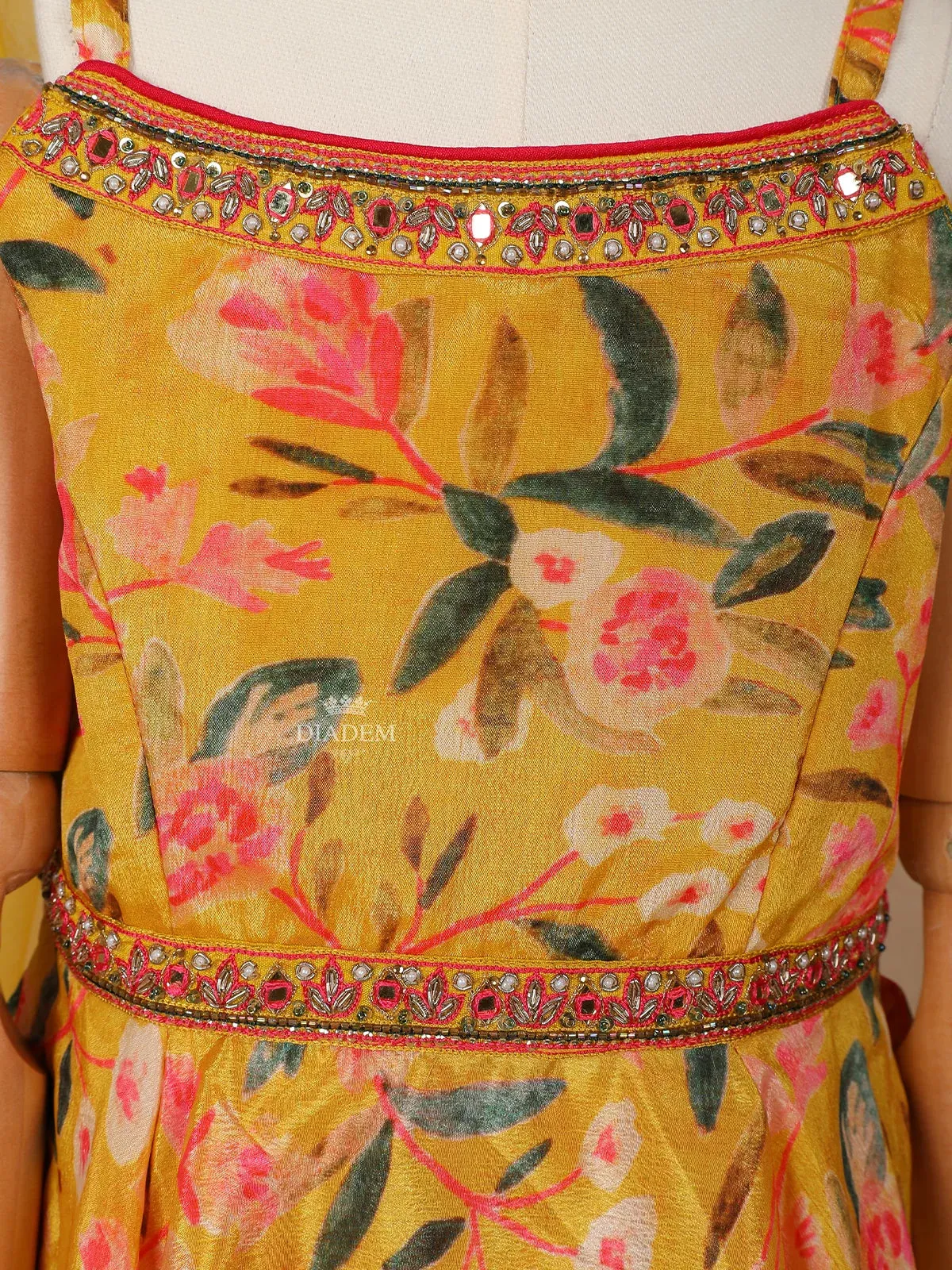 Chrome Yellow Georgette Lehenga Adorned with Floral Prints, Paired with Dupatta