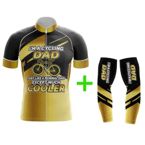 Cool Cycling Jersey With Arm Sleeves Dad Gradient Black Yellow Mens Bike Jersey