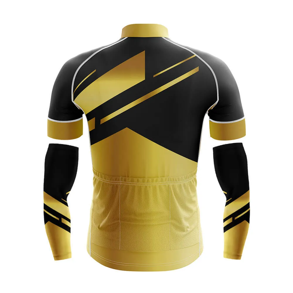 Cool Cycling Jersey With Arm Sleeves Dad Gradient Black Yellow Mens Bike Jersey