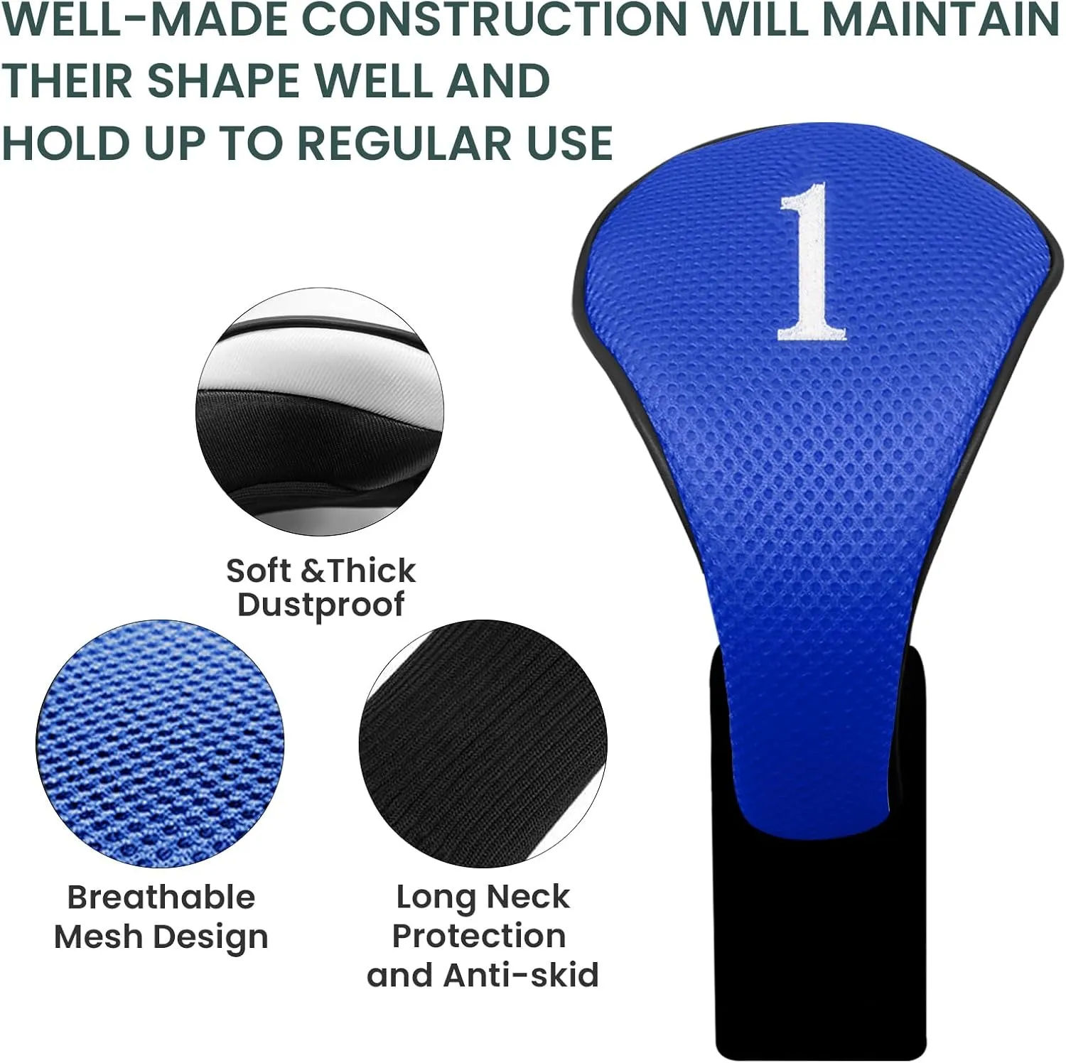 FINGER TEN Golf Club Head Covers Woods Driver Fairway Hybrid 3/4/5 Set, Headcovers Men 1 3 5 7 X Interchangeable Number Tag, Fit All Wood Clubs