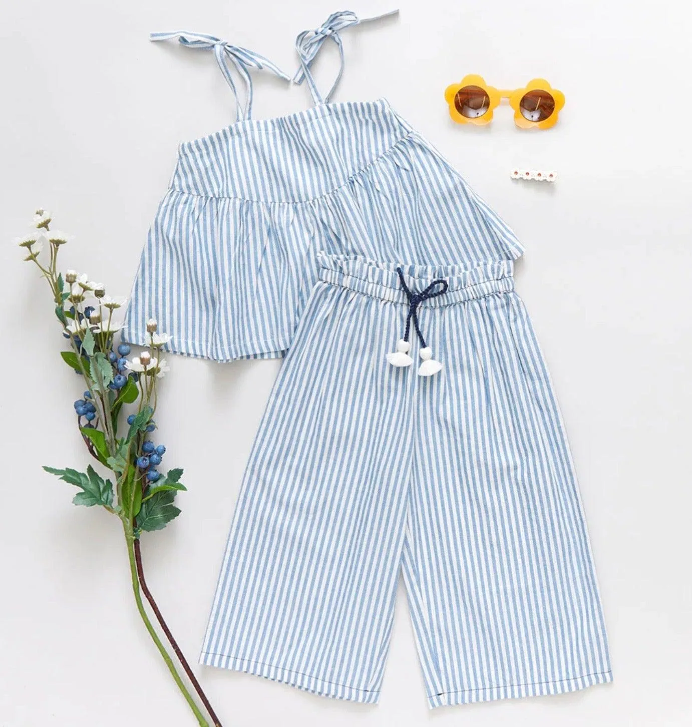Girls Top | Stella-Blue Skinny Stripe | Pink Chicken