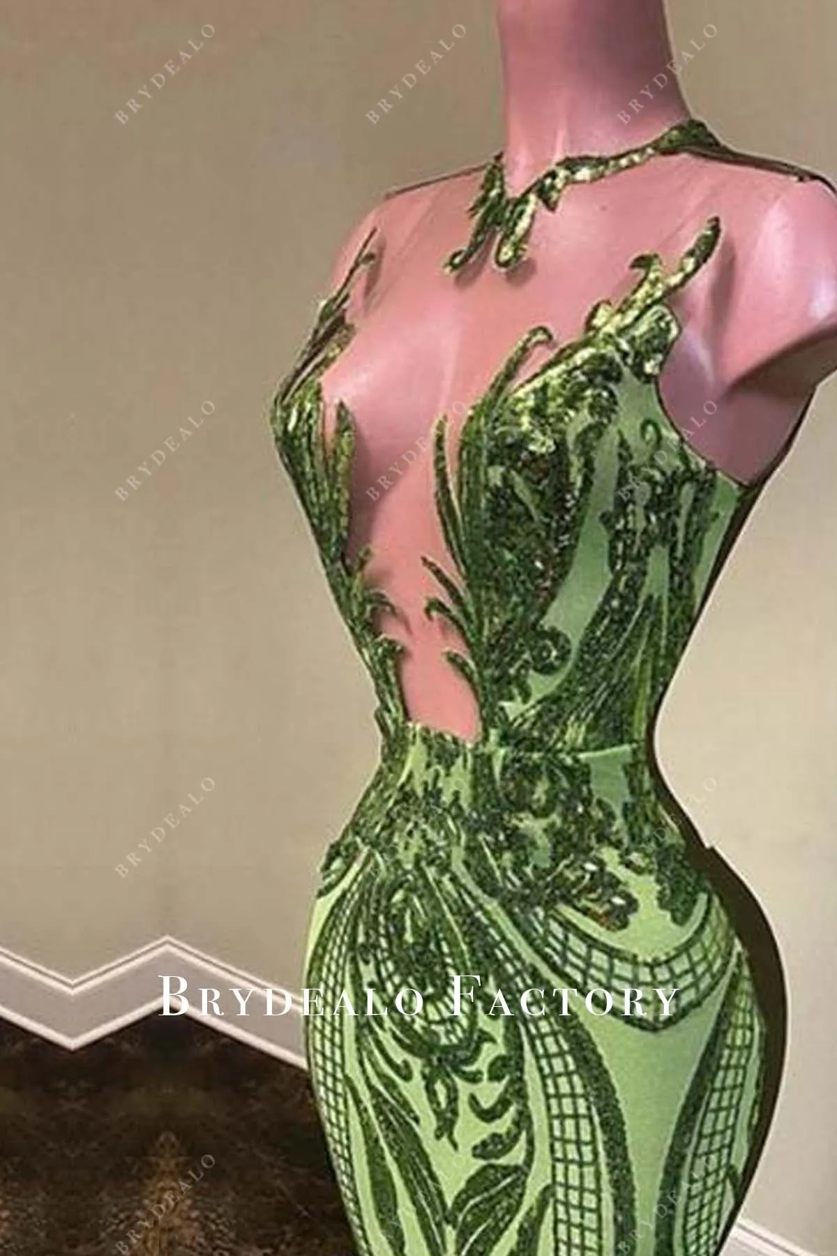 Grass Green Sequin Sleeveless Mermaid Prom Dress