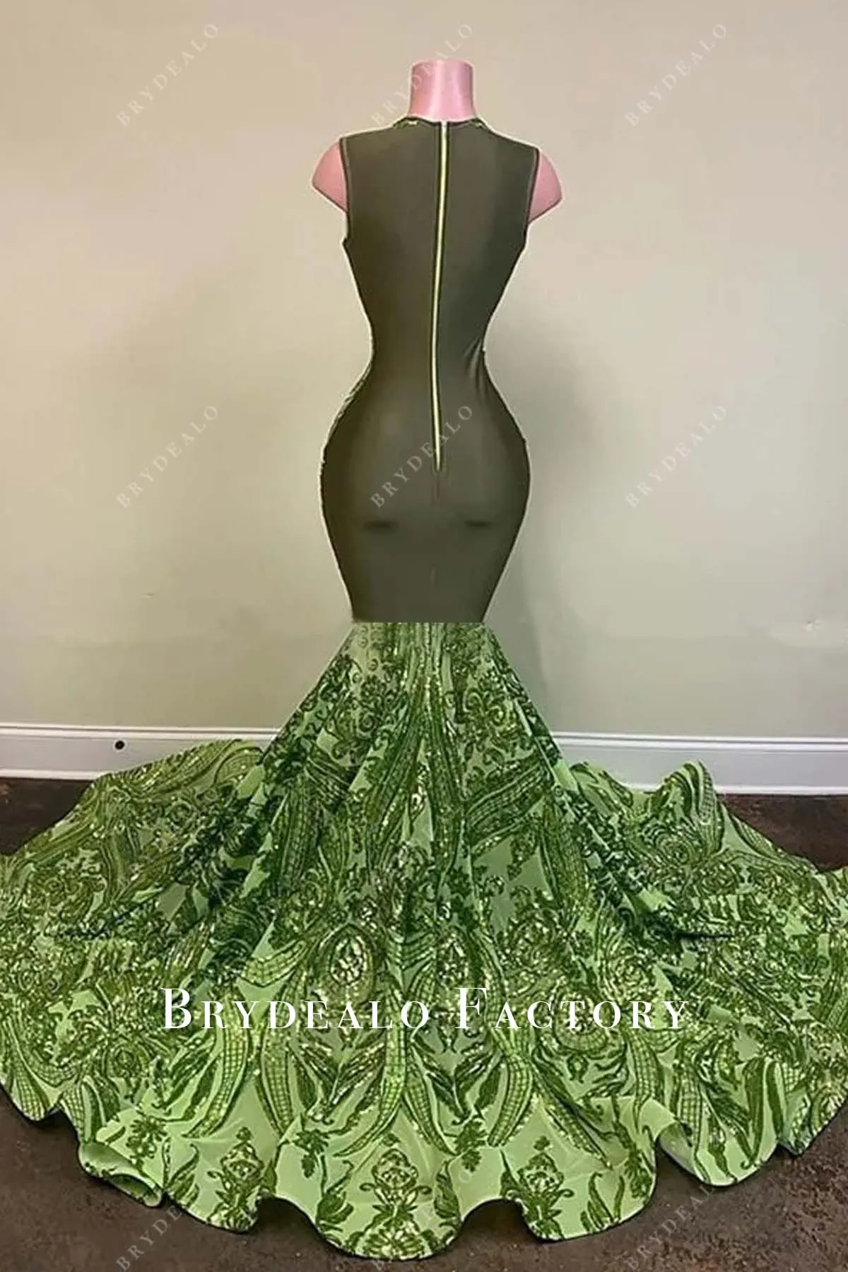 Grass Green Sequin Sleeveless Mermaid Prom Dress