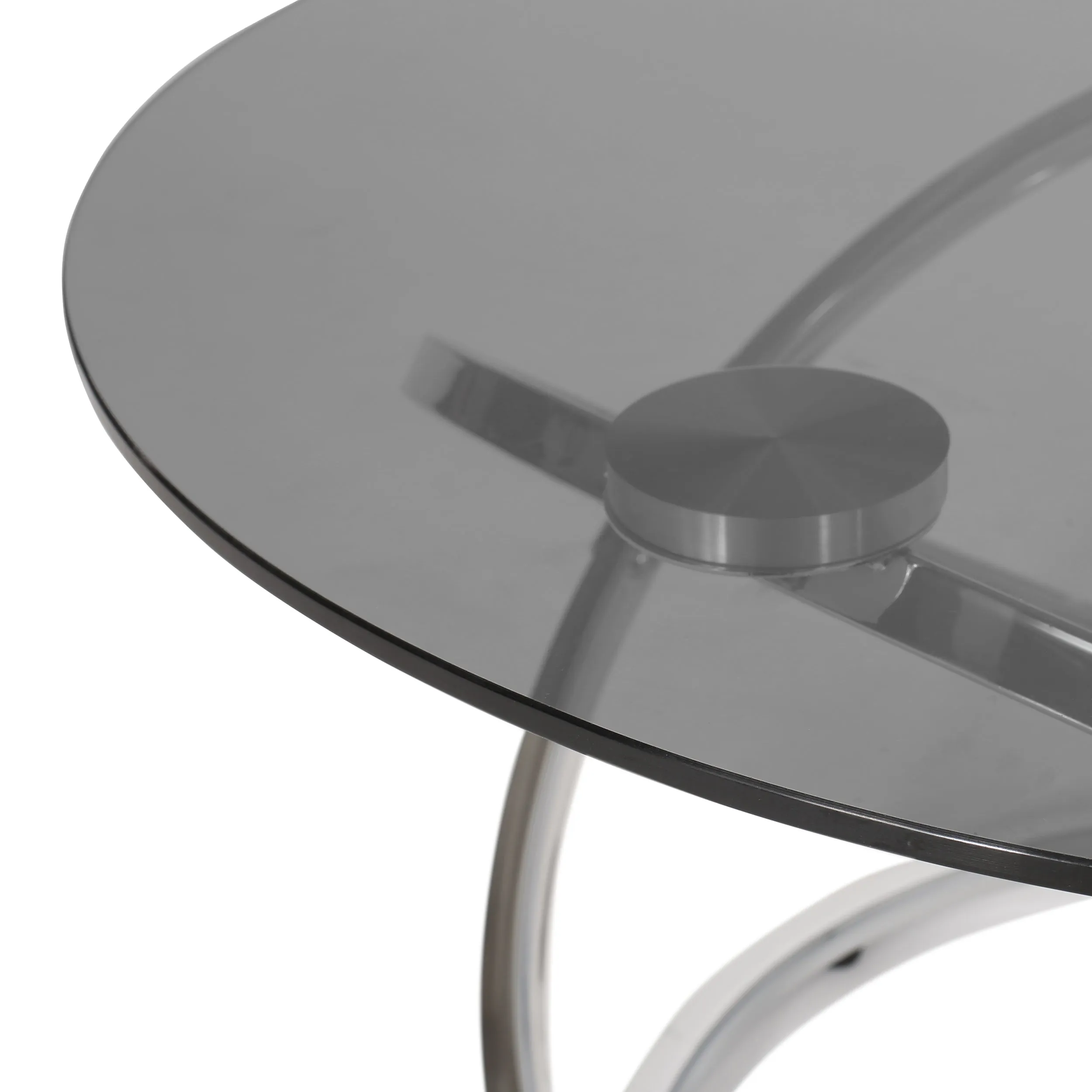 Hearney Modern Glass Top Round Coffee Table, Gray and Chrome