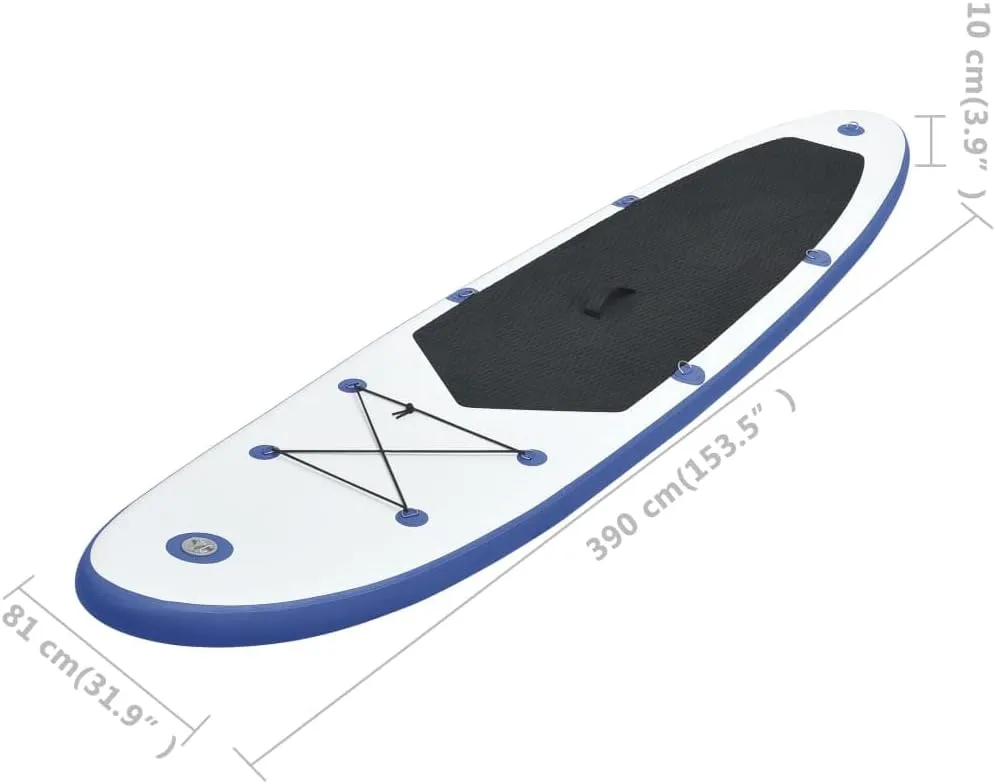 Inflatable Stand Up Paddleboard Water Sport Set for All Skill Levels Included with Surf Board, Aluminum Oar, Removable Fin, High Pressure Hand Pump... Blue and White 153.5"x31.9"x3.9"