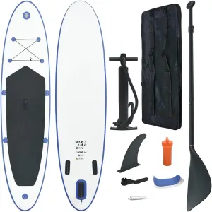 Inflatable Stand Up Paddleboard Water Sport Set for All Skill Levels Included with Surf Board, Aluminum Oar, Removable Fin, High Pressure Hand Pump... Blue and White 153.5"x31.9"x3.9"