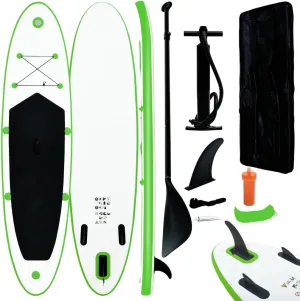 Inflatable Stand Up Paddleboard Water Sport Set for All Skill Levels Included with Surf Board, Aluminum Oar, Removable Fin, High Pressure Hand Pump... Green and White 118.1"x28.3"x3.9" -AA