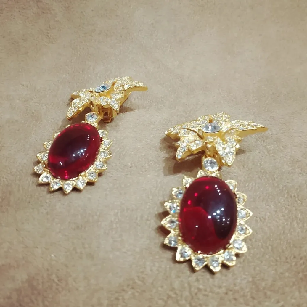 Kenneth Jay Lane Red flower statement  Earrings