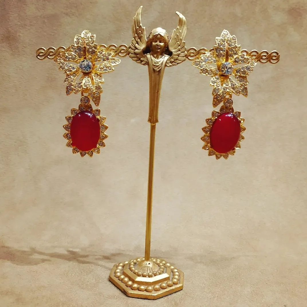 Kenneth Jay Lane Red flower statement  Earrings