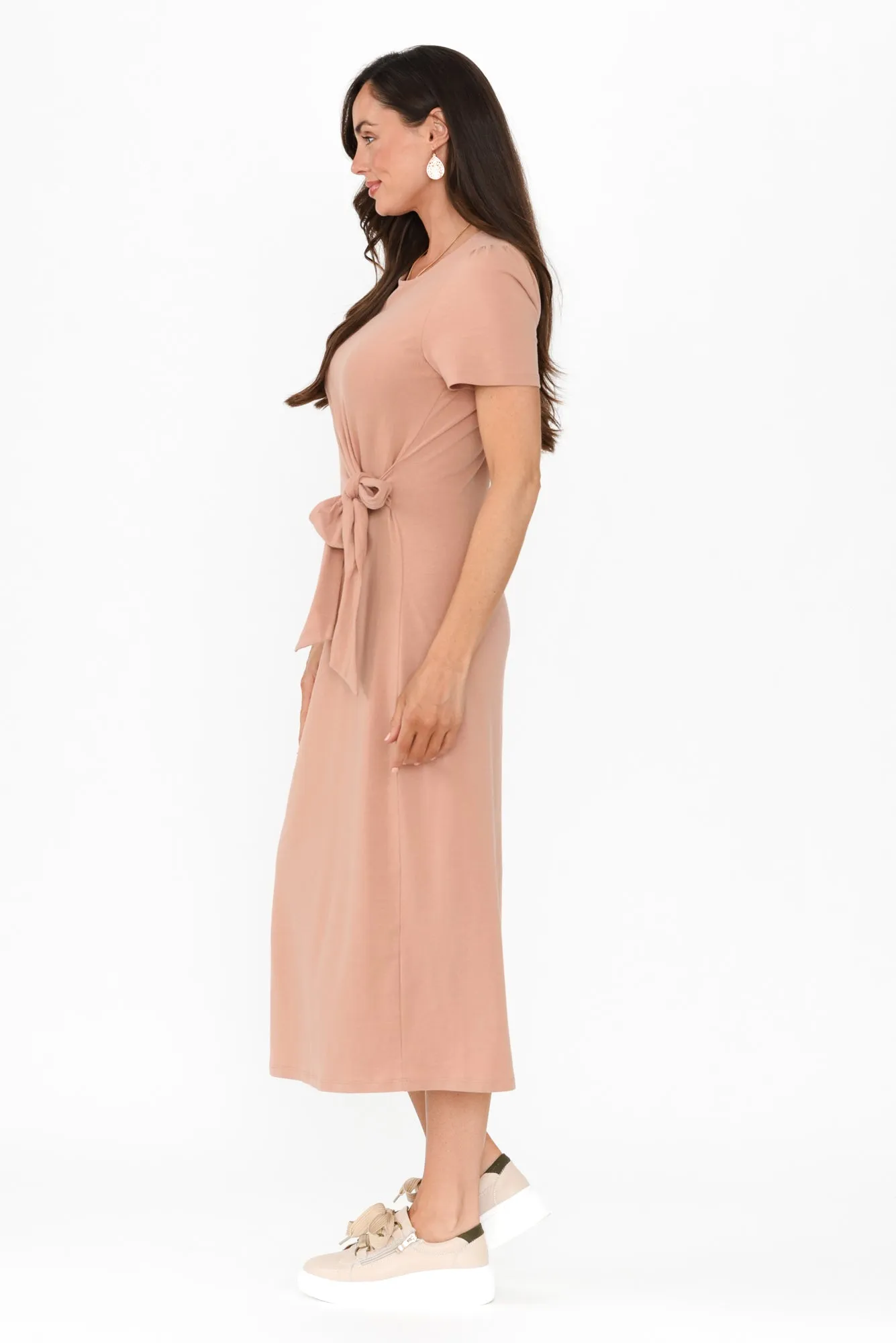 Kitt Beige Cotton Stretch Tie Dress