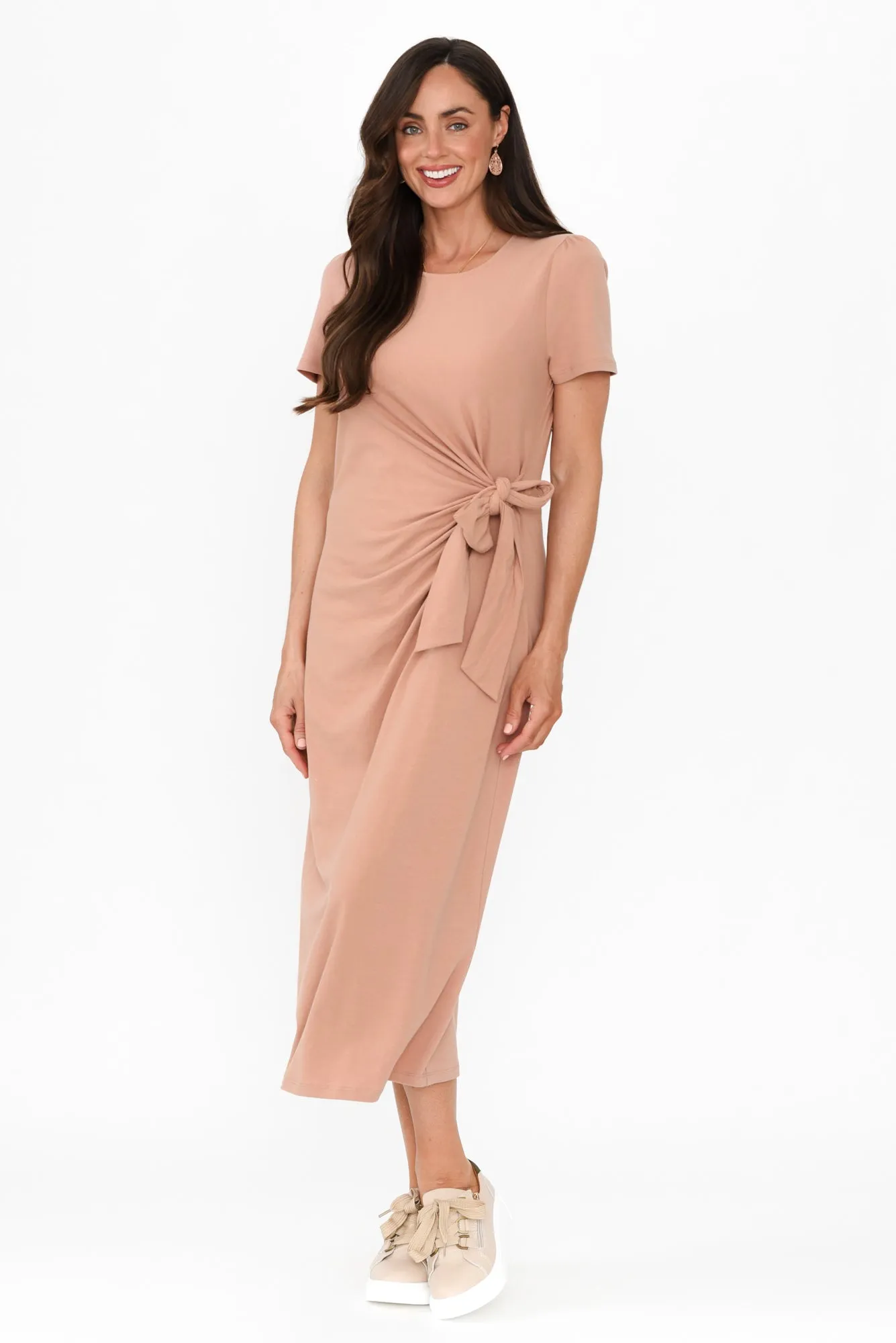 Kitt Beige Cotton Stretch Tie Dress