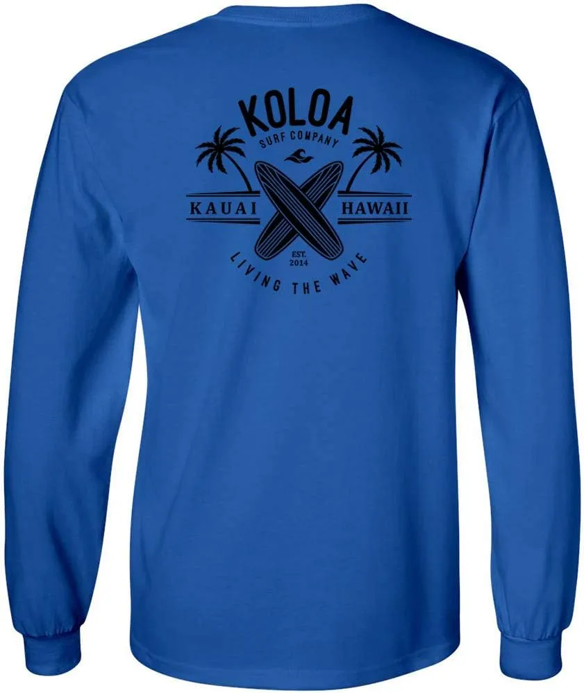 Koloa Surf Mens Kauai Surfboards Logo Long Sleeve Heavy Cotton Tee in Reg, Big and Tall