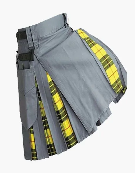 LEWIS HYBRID KILT IN GREY AND MACLEOD WITH LEATHER STRAPS