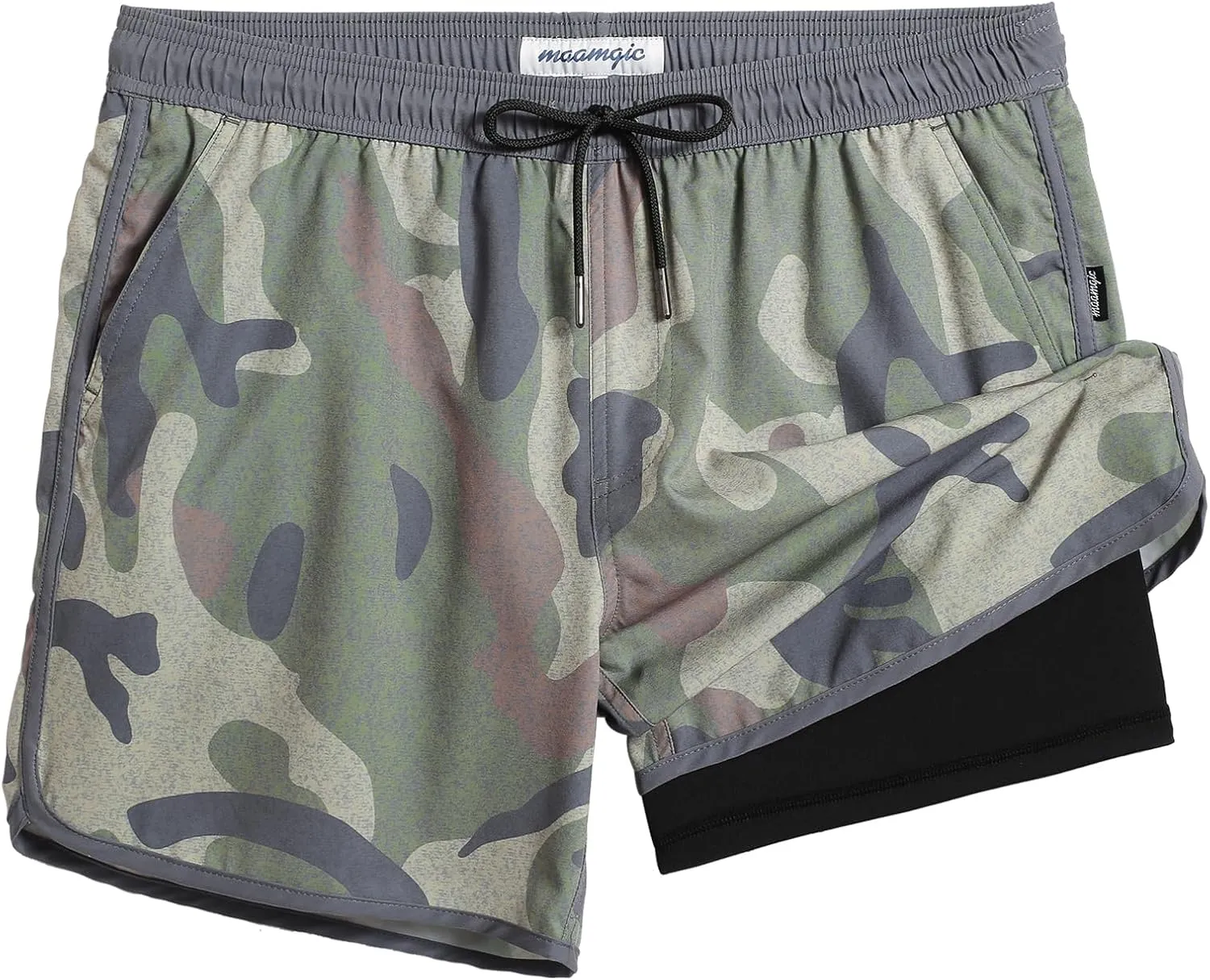 maamgic Mens Short 80s 90s Vintage 5.5" Swim Trunks Swimsuits Board Shorts Compression Liner Quick Dry 2 in 1 Beach Swimwear