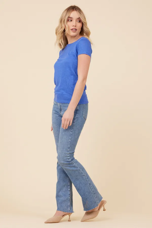 Majestic Linen Short Sleeve Crew Tee in Mediterranean