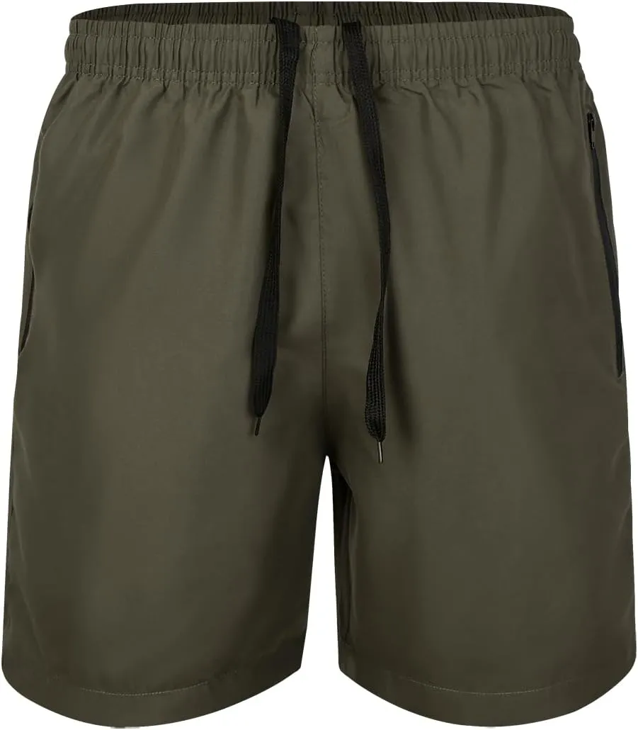 Men's Swim Trunks with Zipper Pockets and Mesh Lining,Beach Shorts with Drawstring Quick Dry Swim Shorts, Solid Beach Shorts