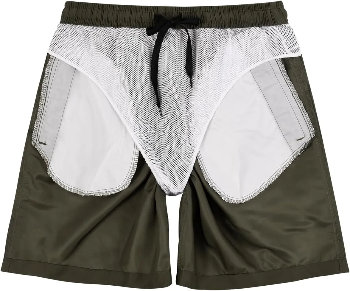 Men's Swim Trunks with Zipper Pockets and Mesh Lining,Beach Shorts with Drawstring Quick Dry Swim Shorts, Solid Beach Shorts