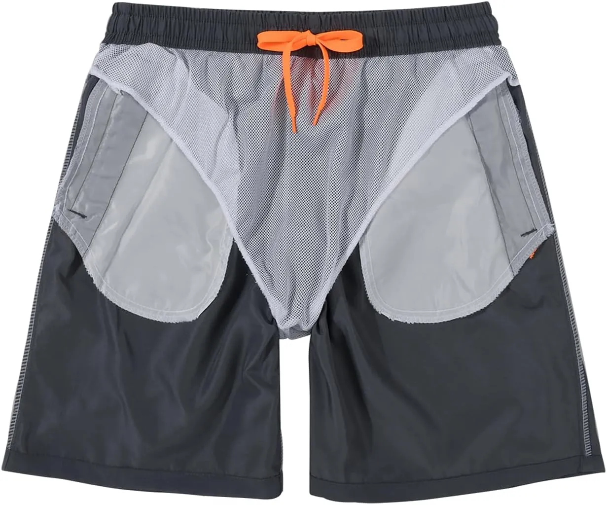 Men's Swim Trunks with Zipper Pockets and Mesh Lining,Beach Shorts with Drawstring Quick Dry Swim Shorts, Solid Beach Shorts