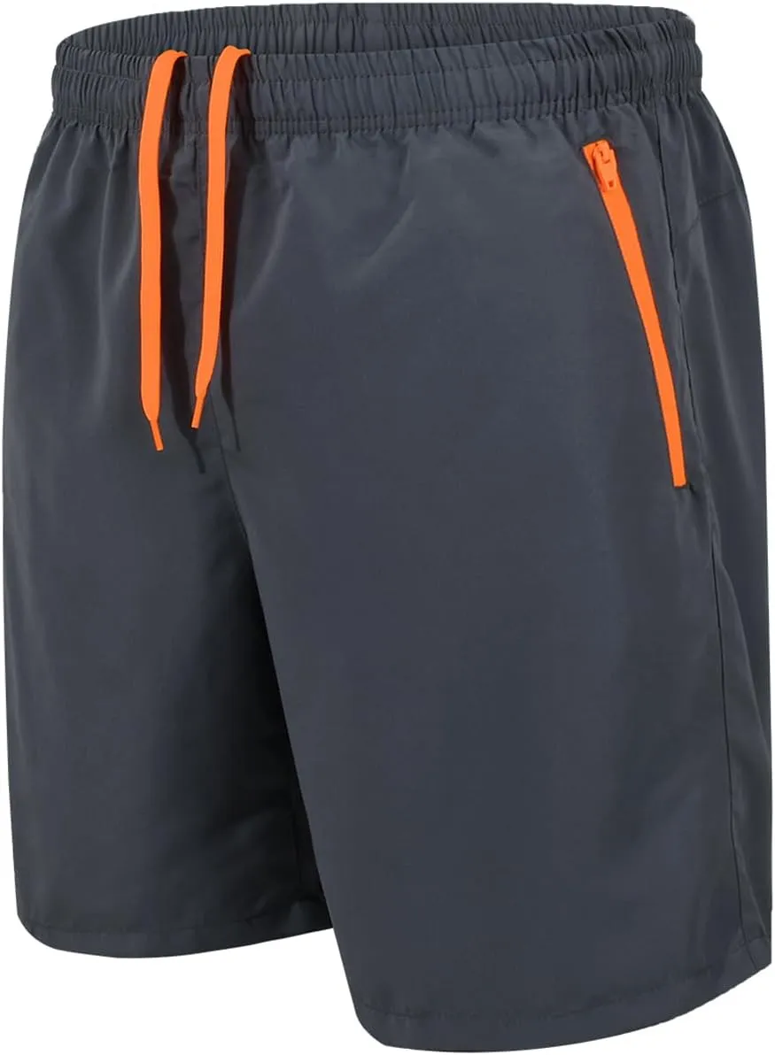 Men's Swim Trunks with Zipper Pockets and Mesh Lining,Beach Shorts with Drawstring Quick Dry Swim Shorts, Solid Beach Shorts