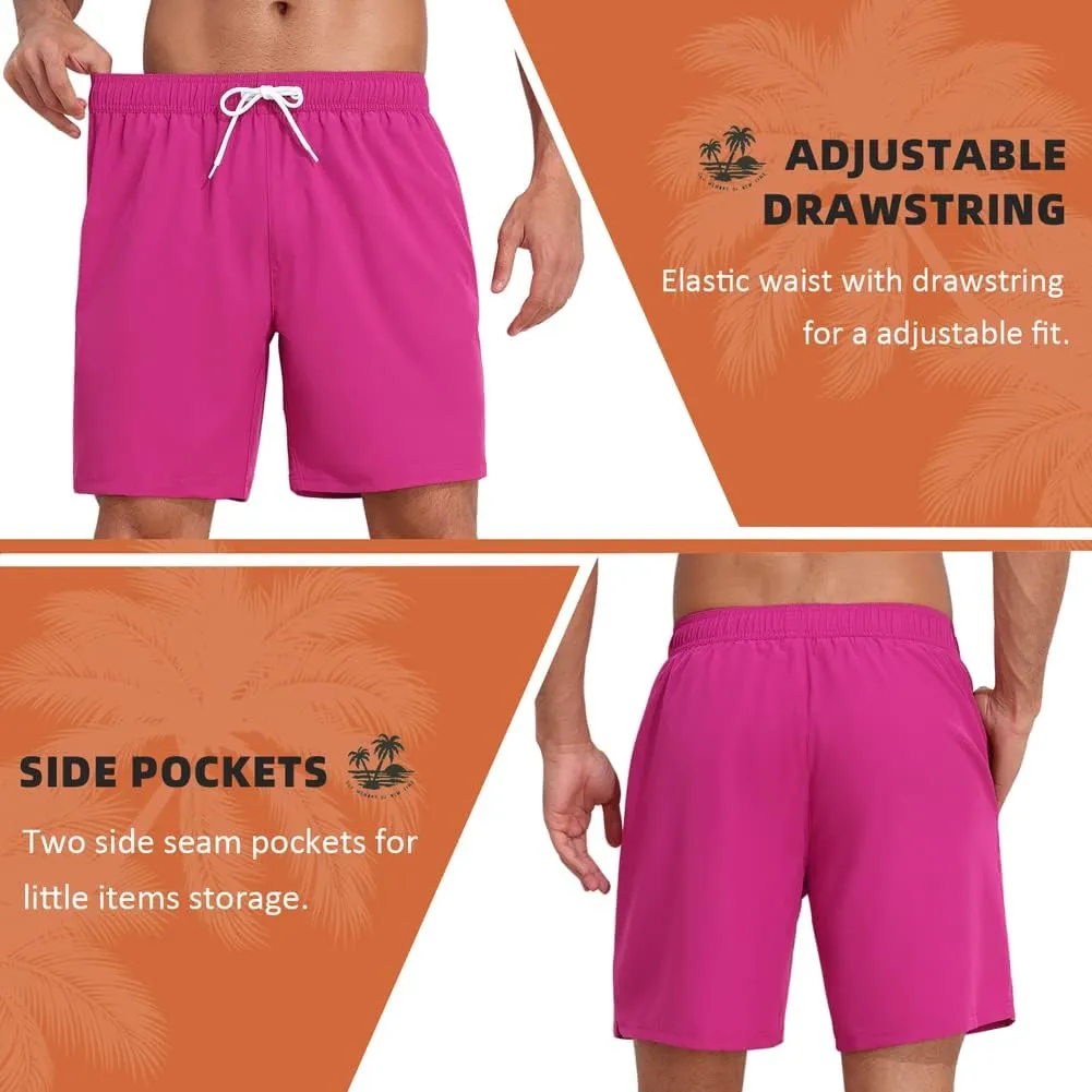 Nonwe Mens Swim Trunks with Compression Liner Quick Dry Hawaiian Bathing Suits 2 in 1 Board Shorts with Pockets