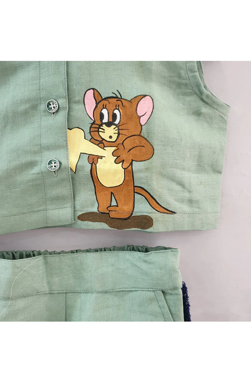 Olive Green Tom And Jerry Printed Top And Palazzo Set