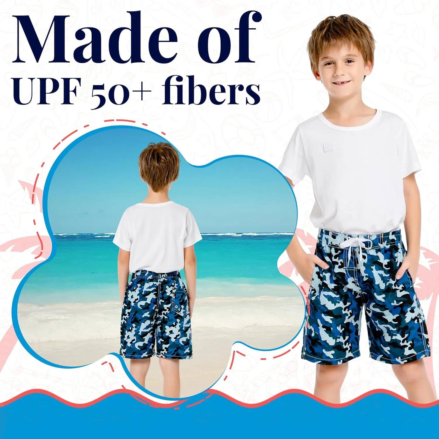 SIX ISLANDS Boys Swim Trunks - Quick-Dry, Comfortable, Ages 5/6 to 18/20 - Fun Patterns, Durable Design Boys Bathing Suit