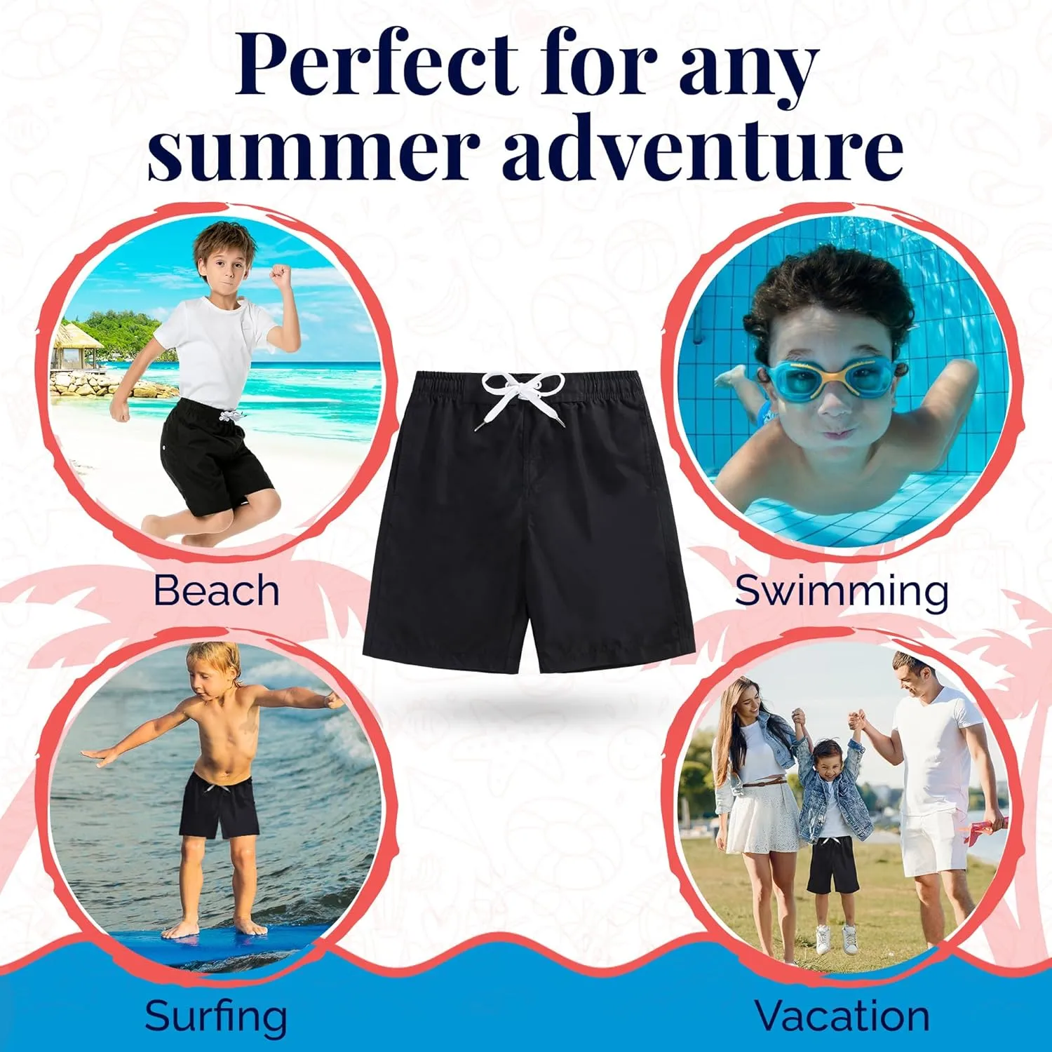 SIX ISLANDS Boys Swim Trunks - Quick-Dry, Comfortable, Ages 5/6 to 18/20 - Fun Patterns, Durable Design Boys Bathing Suit